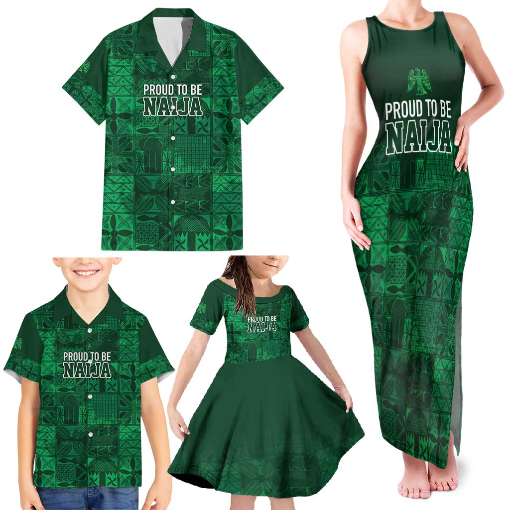 Nigeria Yoruba Adire Patterns Family Matching Tank Maxi Dress and Hawaiian Shirt Proud To Be Naija