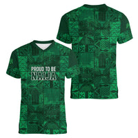 Nigeria Yoruba Adire Patterns Women V-Neck T-Shirt Proud To Be Naija