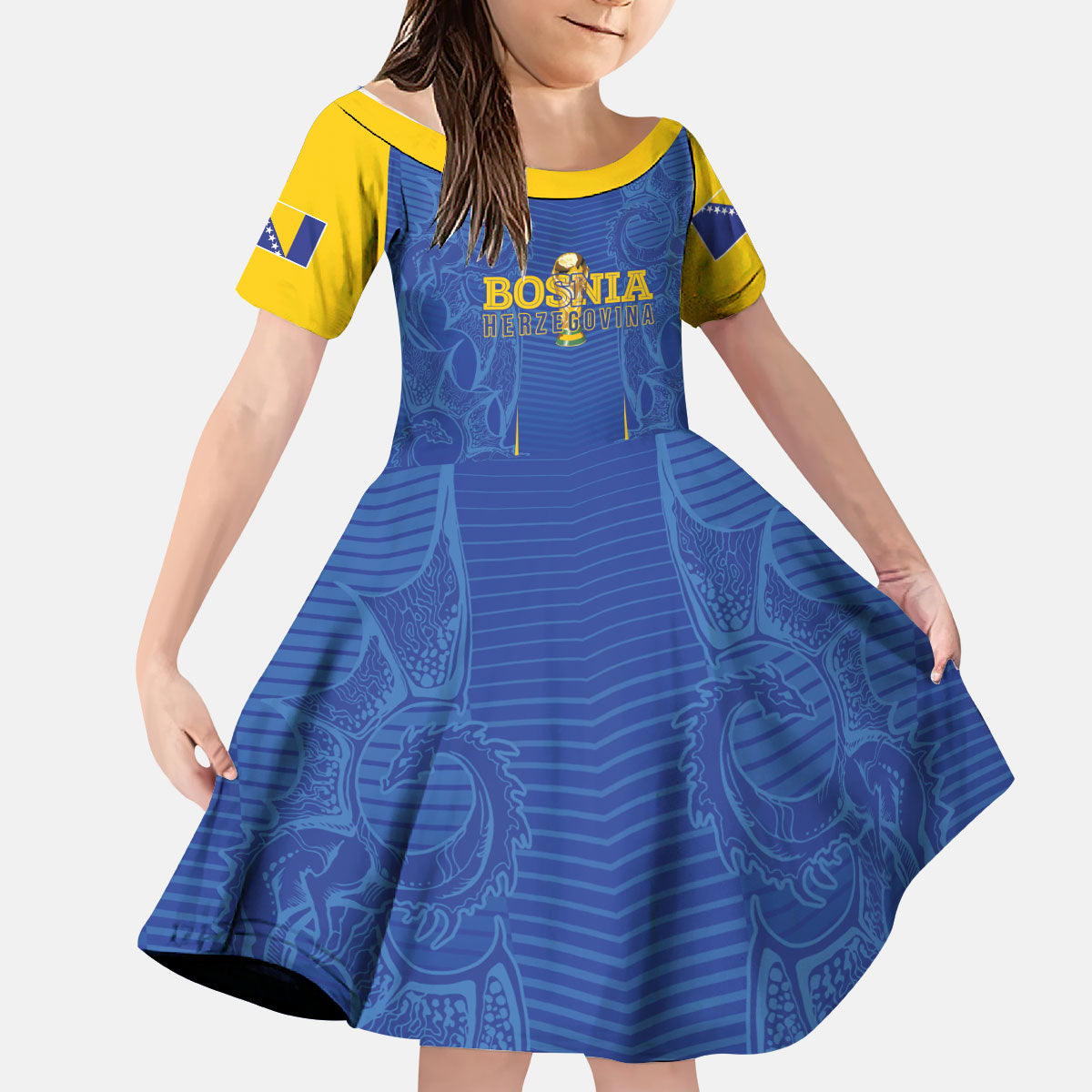 Bosnia WC2026 Football Custom Kid Short Sleeve Dress Dragons Return