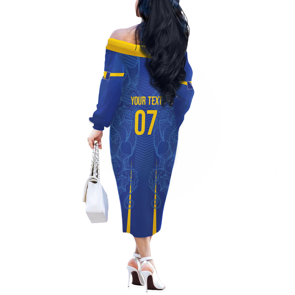 Bosnia WC2026 Football Custom Off The Shoulder Long Sleeve Dress Dragons Return
