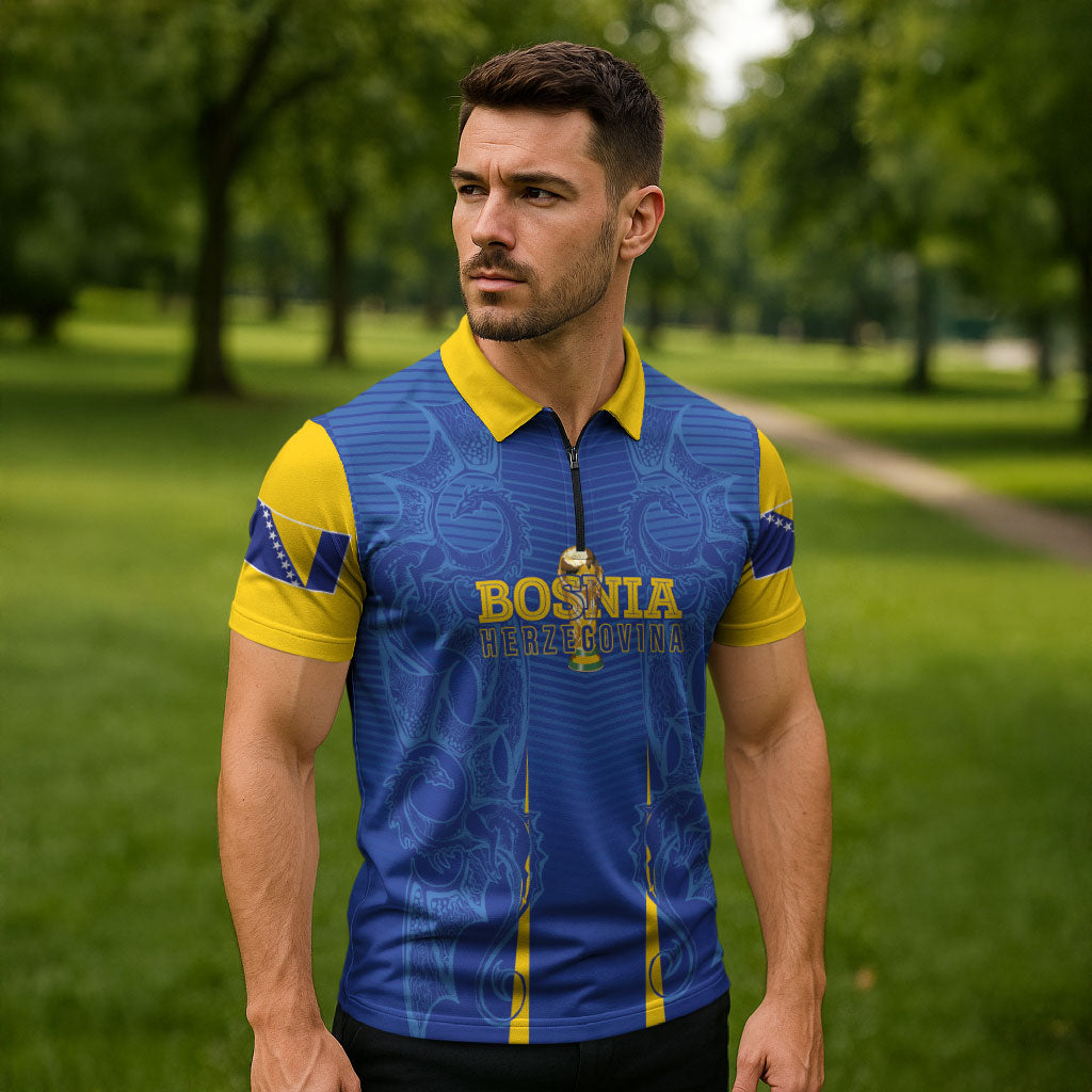Bosnia WC2026 Football Custom Zipper Polo Shirt Dragons Return