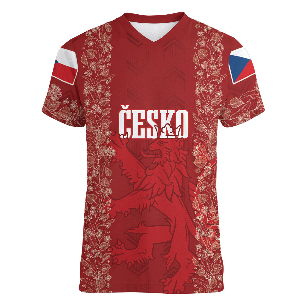 Czechia WC2026 Football Custom Women V-Neck T-Shirt Cesko Lions