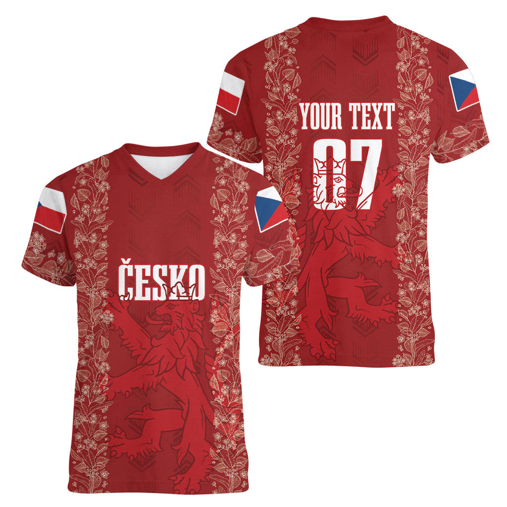 Czechia WC2026 Football Custom Women V-Neck T-Shirt Cesko Lions