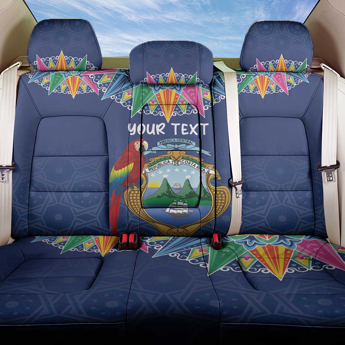 Pura Vida Costa Rica Personalized Back Car Seat Cover Oxcart Ornate Inspired - Wonder Print Shop