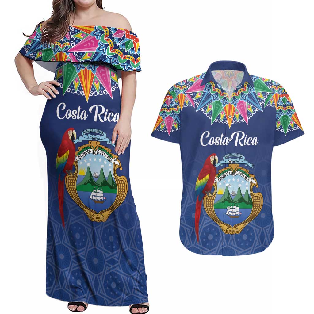 Pura Vida Costa Rica Personalized Couples Matching Off Shoulder Maxi Dress and Hawaiian Shirt Oxcart Ornate Inspired - Wonder Print Shop