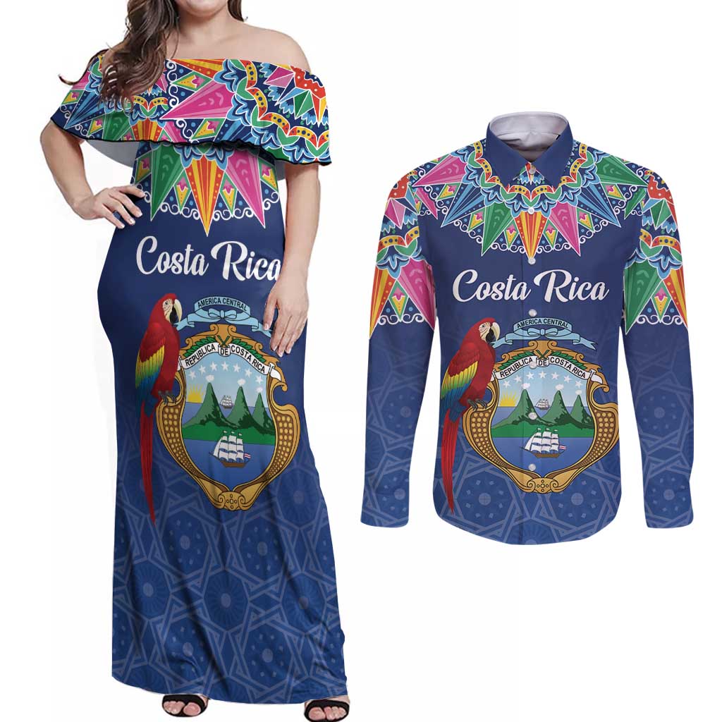 Pura Vida Costa Rica Personalized Couples Matching Off Shoulder Maxi Dress and Long Sleeve Button Shirt Oxcart Ornate Inspired - Wonder Print Shop