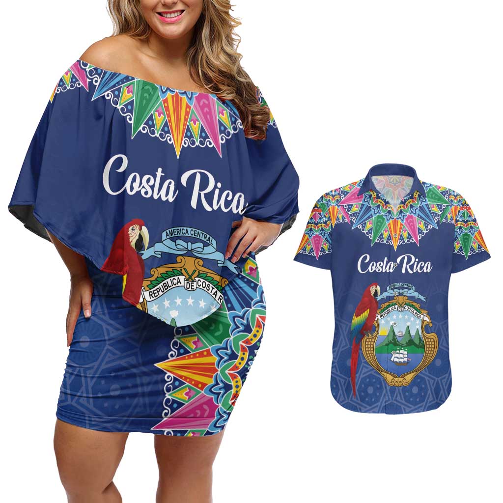 Pura Vida Costa Rica Personalized Couples Matching Off Shoulder Short Dress and Hawaiian Shirt Oxcart Ornate Inspired - Wonder Print Shop