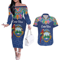 Pura Vida Costa Rica Personalized Couples Matching Off The Shoulder Long Sleeve Dress and Hawaiian Shirt Oxcart Ornate Inspired - Wonder Print Shop