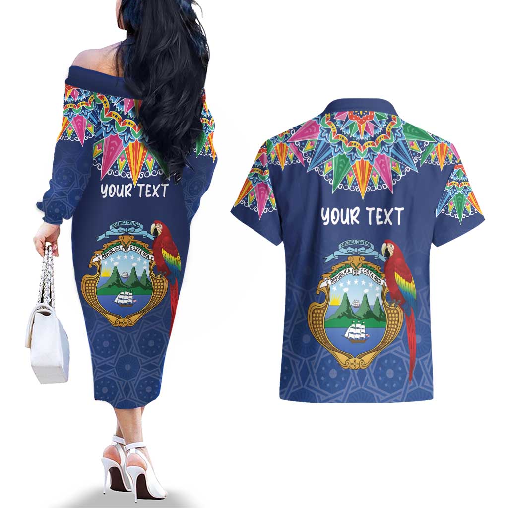 Pura Vida Costa Rica Personalized Couples Matching Off The Shoulder Long Sleeve Dress and Hawaiian Shirt Oxcart Ornate Inspired - Wonder Print Shop