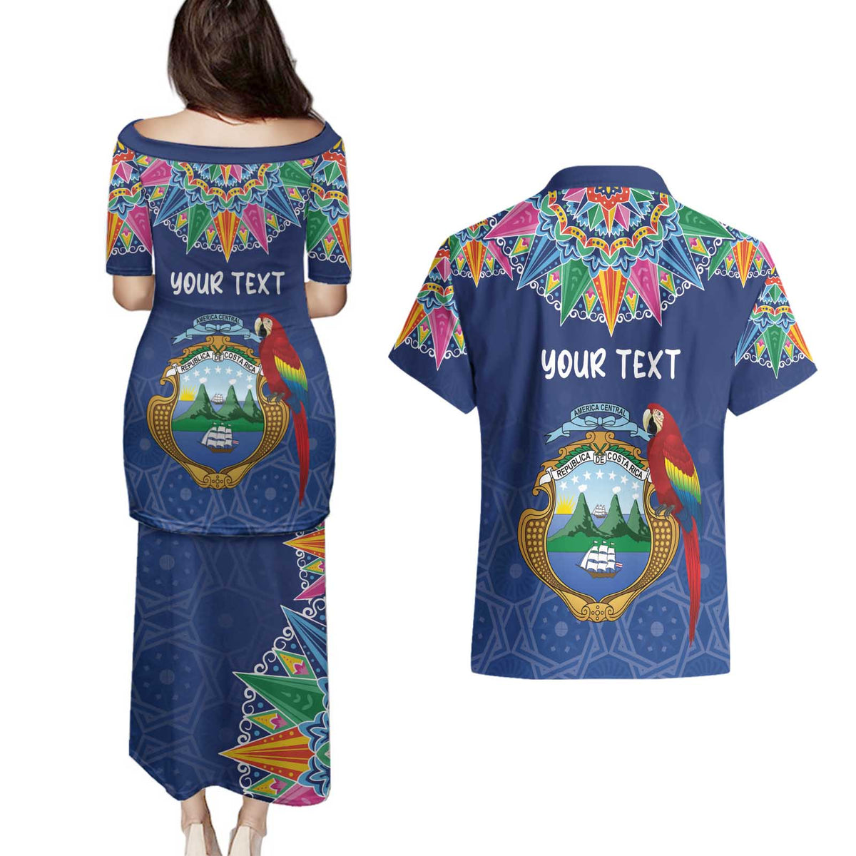 Pura Vida Costa Rica Personalized Couples Matching Puletasi and Hawaiian Shirt Oxcart Ornate Inspired - Wonder Print Shop