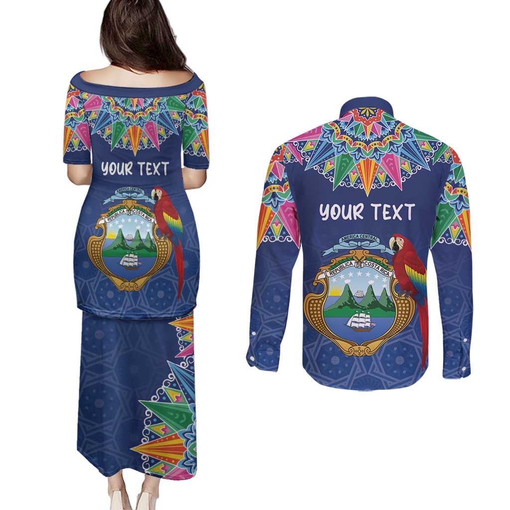 Pura Vida Costa Rica Personalized Couples Matching Puletasi and Long Sleeve Button Shirt Oxcart Ornate Inspired - Wonder Print Shop