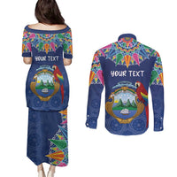 Pura Vida Costa Rica Personalized Couples Matching Puletasi and Long Sleeve Button Shirt Oxcart Ornate Inspired - Wonder Print Shop