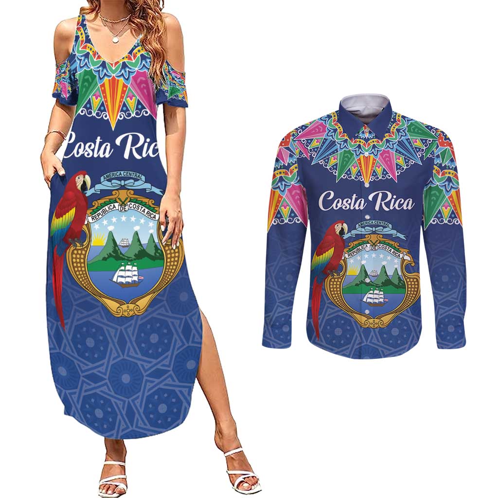 Pura Vida Costa Rica Personalized Couples Matching Summer Maxi Dress and Long Sleeve Button Shirt Oxcart Ornate Inspired - Wonder Print Shop