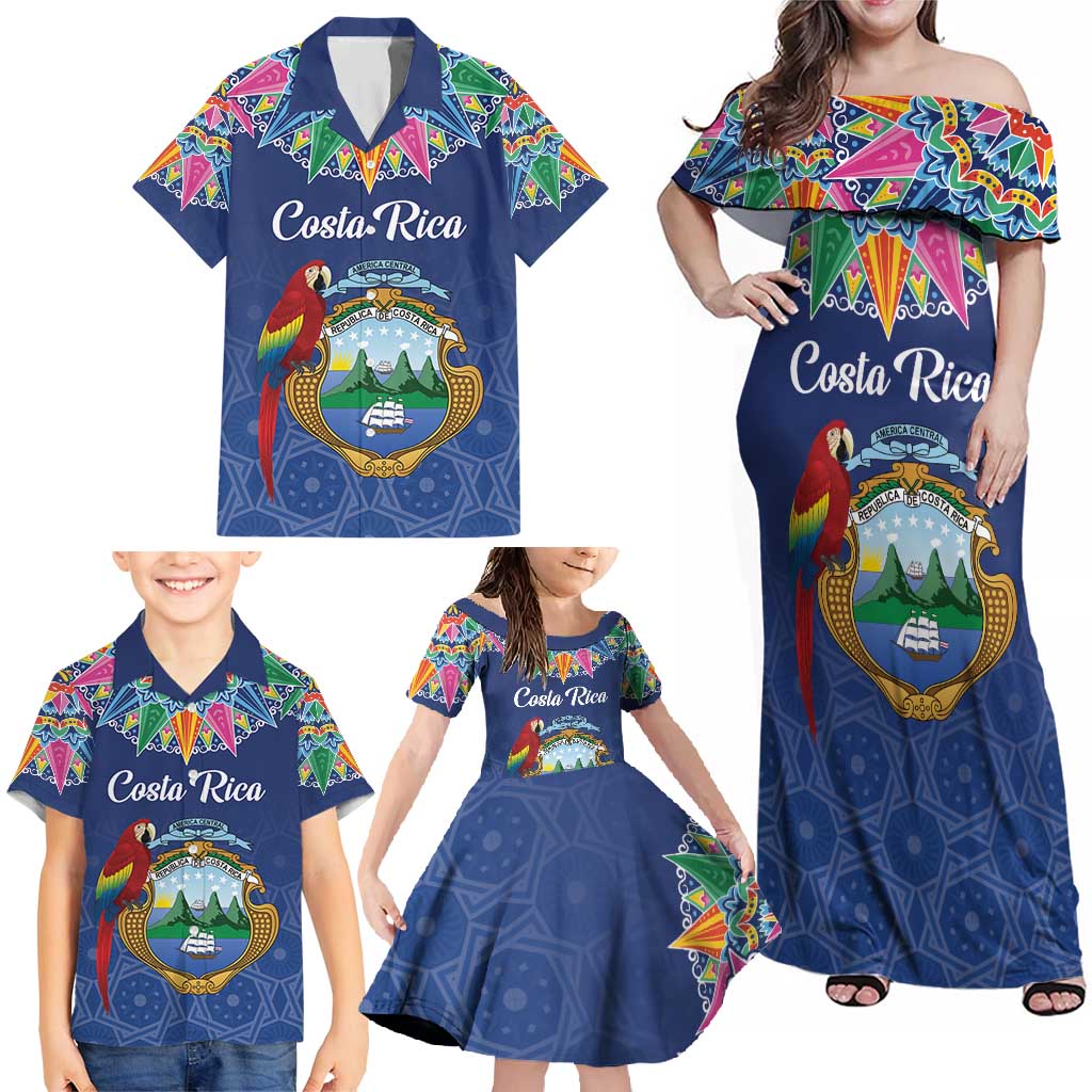 Pura Vida Costa Rica Personalized Family Matching Off Shoulder Maxi Dress and Hawaiian Shirt Oxcart Ornate Inspired - Wonder Print Shop