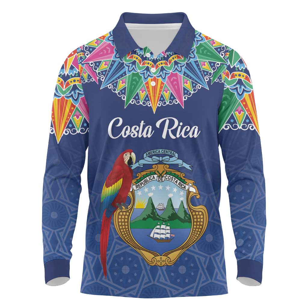 Pura Vida Costa Rica Personalized Long Sleeve Polo Shirt Oxcart Ornate Inspired - Wonder Print Shop