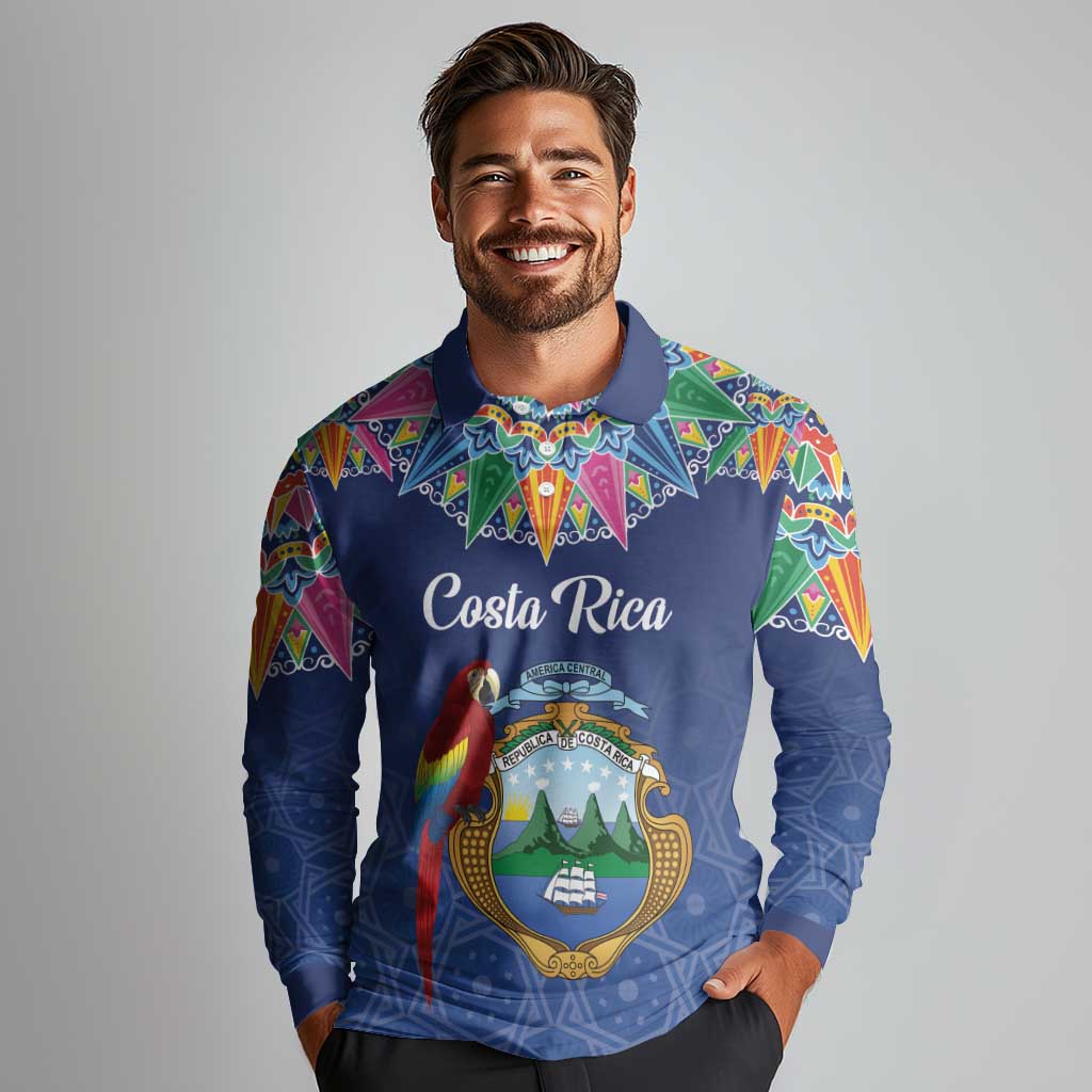 Pura Vida Costa Rica Personalized Long Sleeve Polo Shirt Oxcart Ornate Inspired - Wonder Print Shop