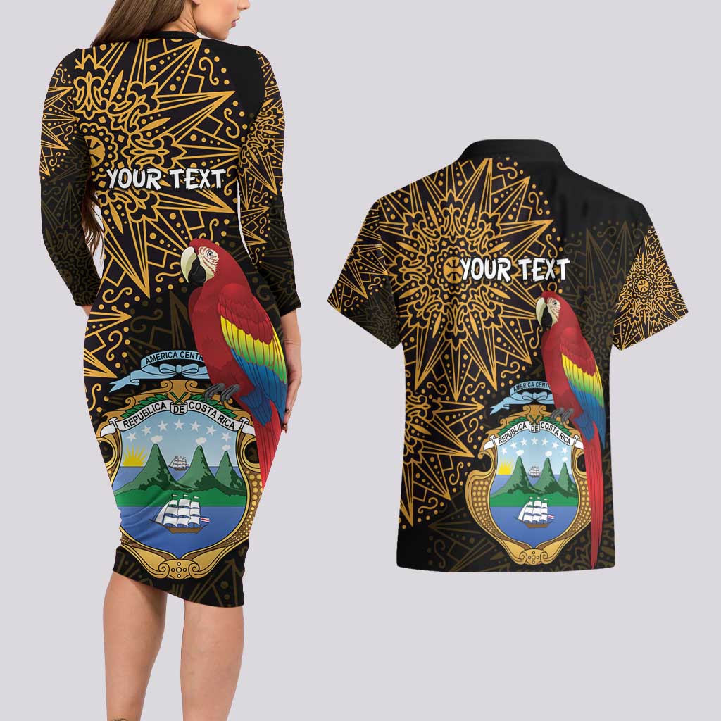 Pura Vida Costa Rica Personalized Couples Matching Long Sleeve Bodycon Dress and Hawaiian Shirt Oxcart Ornate Inspired Gold Pattern - Wonder Print Shop