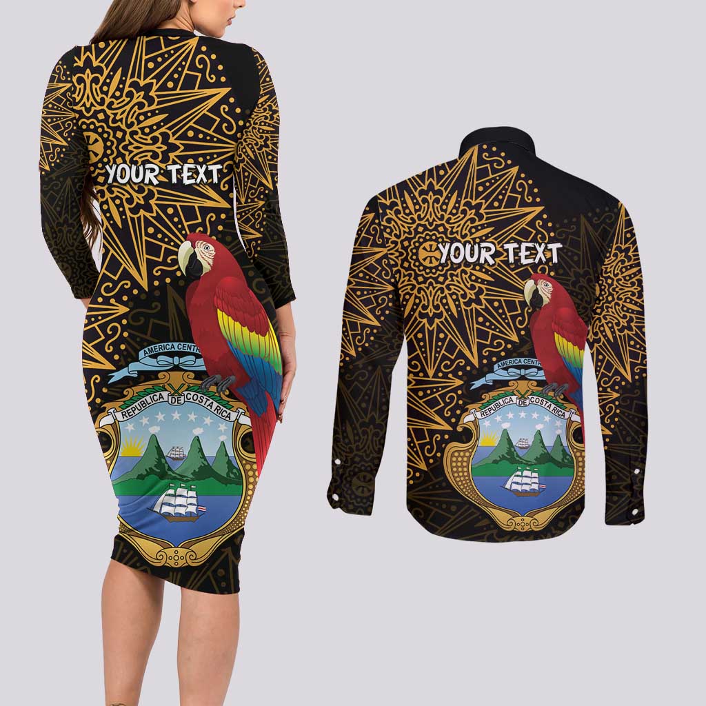Pura Vida Costa Rica Personalized Couples Matching Long Sleeve Bodycon Dress and Long Sleeve Button Shirt Oxcart Ornate Inspired Gold Pattern - Wonder Print Shop