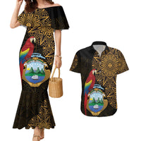Pura Vida Costa Rica Personalized Couples Matching Mermaid Dress and Hawaiian Shirt Oxcart Ornate Inspired Gold Pattern - Wonder Print Shop