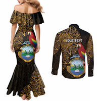 Pura Vida Costa Rica Personalized Couples Matching Mermaid Dress and Long Sleeve Button Shirt Oxcart Ornate Inspired Gold Pattern - Wonder Print Shop