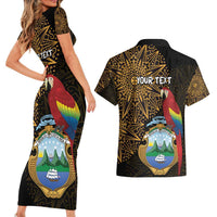 Pura Vida Costa Rica Personalized Couples Matching Short Sleeve Bodycon Dress and Hawaiian Shirt Oxcart Ornate Inspired Gold Pattern - Wonder Print Shop