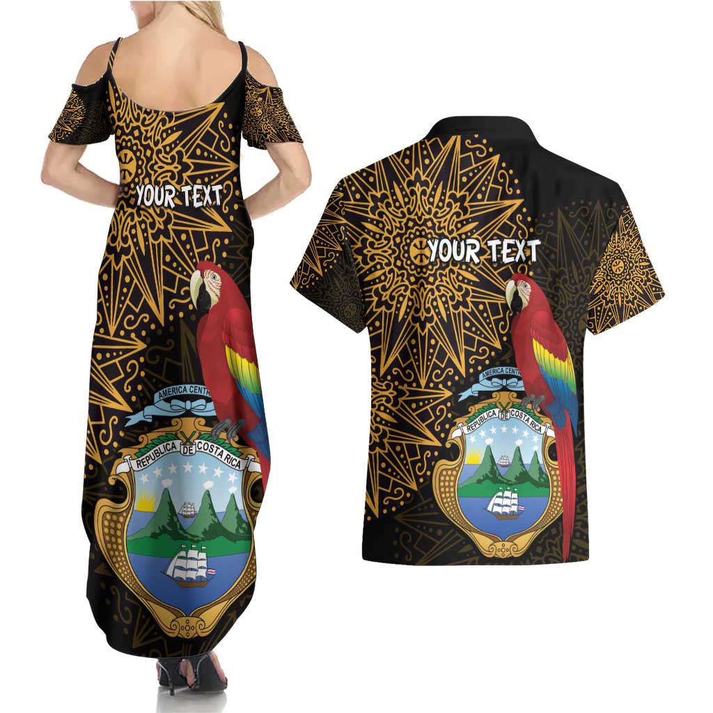 Pura Vida Costa Rica Personalized Couples Matching Summer Maxi Dress and Hawaiian Shirt Oxcart Ornate Inspired Gold Pattern - Wonder Print Shop