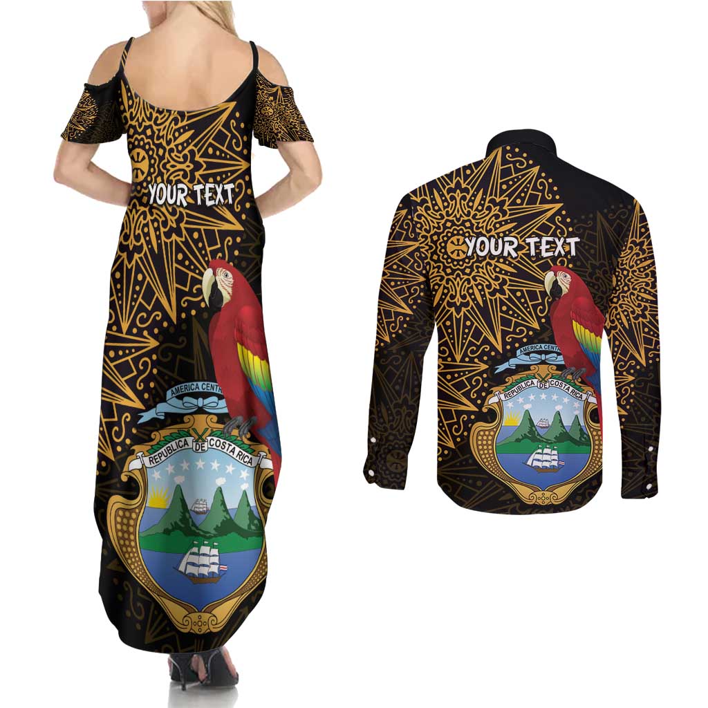 Pura Vida Costa Rica Personalized Couples Matching Summer Maxi Dress and Long Sleeve Button Shirt Oxcart Ornate Inspired Gold Pattern - Wonder Print Shop