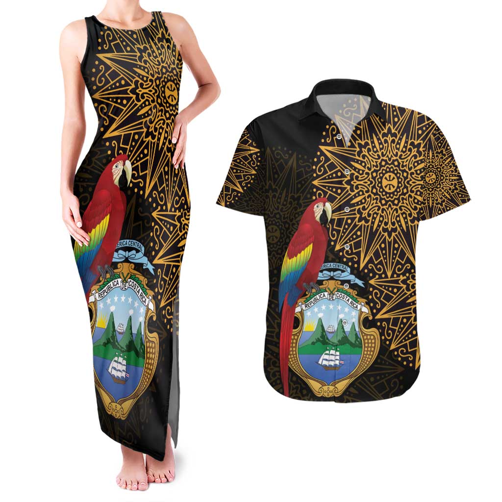 Pura Vida Costa Rica Personalized Couples Matching Tank Maxi Dress and Hawaiian Shirt Oxcart Ornate Inspired Gold Pattern - Wonder Print Shop