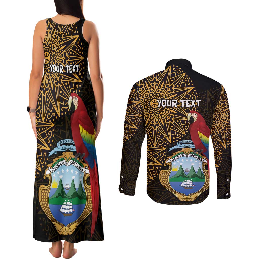 Pura Vida Costa Rica Personalized Couples Matching Tank Maxi Dress and Long Sleeve Button Shirt Oxcart Ornate Inspired Gold Pattern - Wonder Print Shop