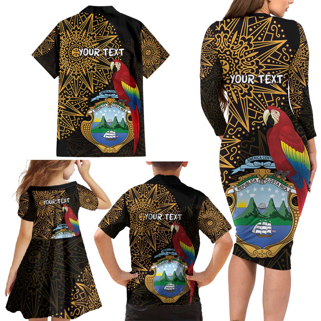 Pura Vida Costa Rica Personalized Family Matching Long Sleeve Bodycon Dress and Hawaiian Shirt Oxcart Ornate Inspired Gold Pattern - Wonder Print Shop