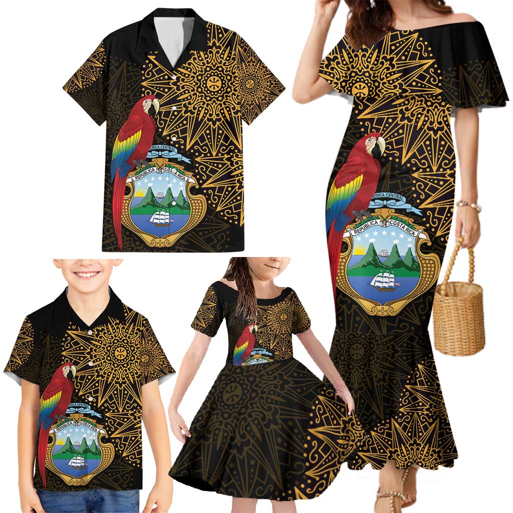 Pura Vida Costa Rica Personalized Family Matching Mermaid Dress and Hawaiian Shirt Oxcart Ornate Inspired Gold Pattern - Wonder Print Shop