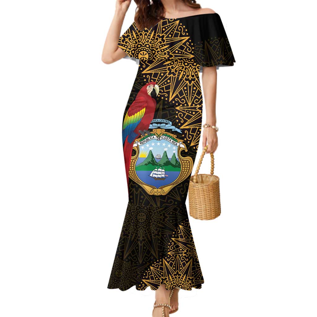 Pura Vida Costa Rica Personalized Family Matching Mermaid Dress and Hawaiian Shirt Oxcart Ornate Inspired Gold Pattern - Wonder Print Shop