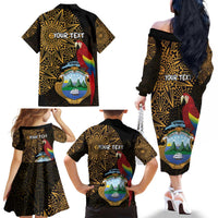 Pura Vida Costa Rica Personalized Family Matching Off The Shoulder Long Sleeve Dress and Hawaiian Shirt Oxcart Ornate Inspired Gold Pattern - Wonder Print Shop