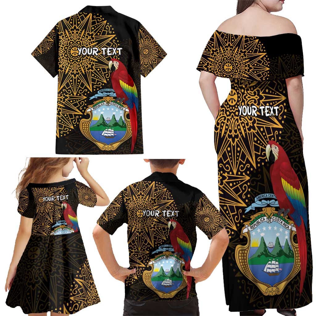 Pura Vida Costa Rica Personalized Family Matching Off Shoulder Maxi Dress and Hawaiian Shirt Oxcart Ornate Inspired Gold Pattern - Wonder Print Shop