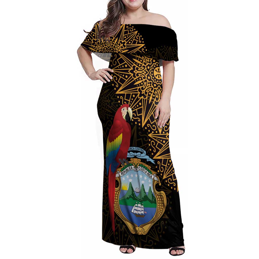 Pura Vida Costa Rica Personalized Family Matching Off Shoulder Maxi Dress and Hawaiian Shirt Oxcart Ornate Inspired Gold Pattern - Wonder Print Shop