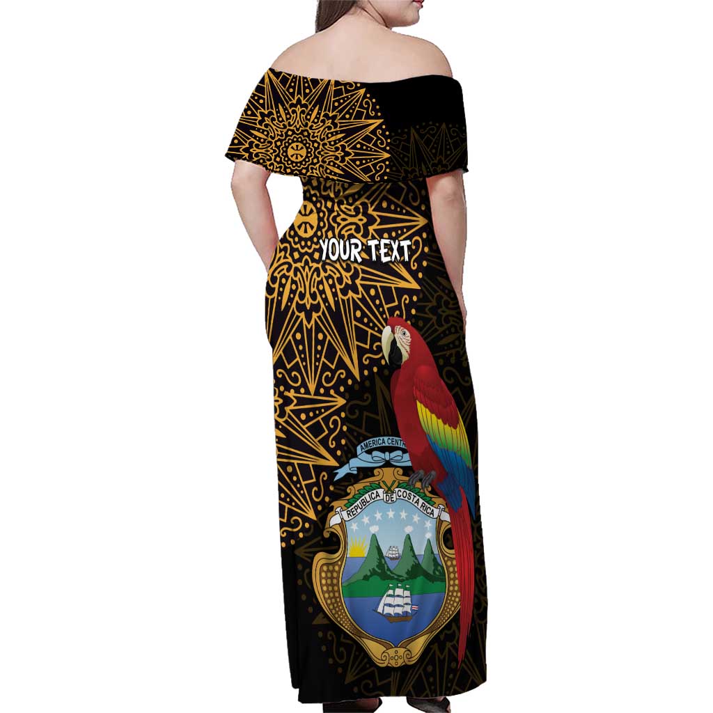 Pura Vida Costa Rica Personalized Family Matching Off Shoulder Maxi Dress and Hawaiian Shirt Oxcart Ornate Inspired Gold Pattern - Wonder Print Shop