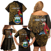 Pura Vida Costa Rica Personalized Family Matching Off Shoulder Short Dress and Hawaiian Shirt Oxcart Ornate Inspired Gold Pattern - Wonder Print Shop