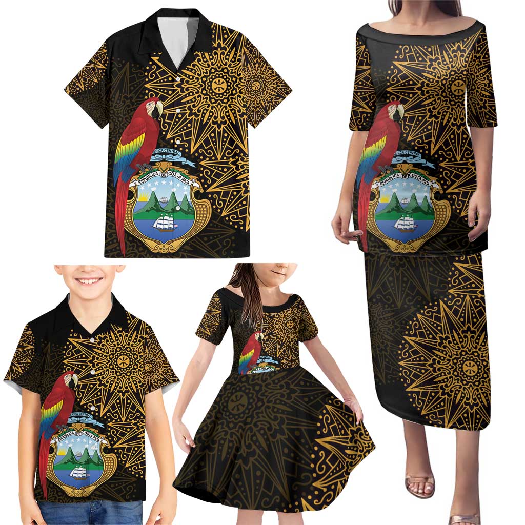 Pura Vida Costa Rica Personalized Family Matching Puletasi and Hawaiian Shirt Oxcart Ornate Inspired Gold Pattern - Wonder Print Shop