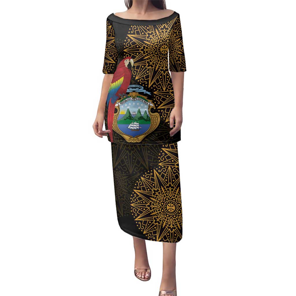 Pura Vida Costa Rica Personalized Family Matching Puletasi and Hawaiian Shirt Oxcart Ornate Inspired Gold Pattern - Wonder Print Shop