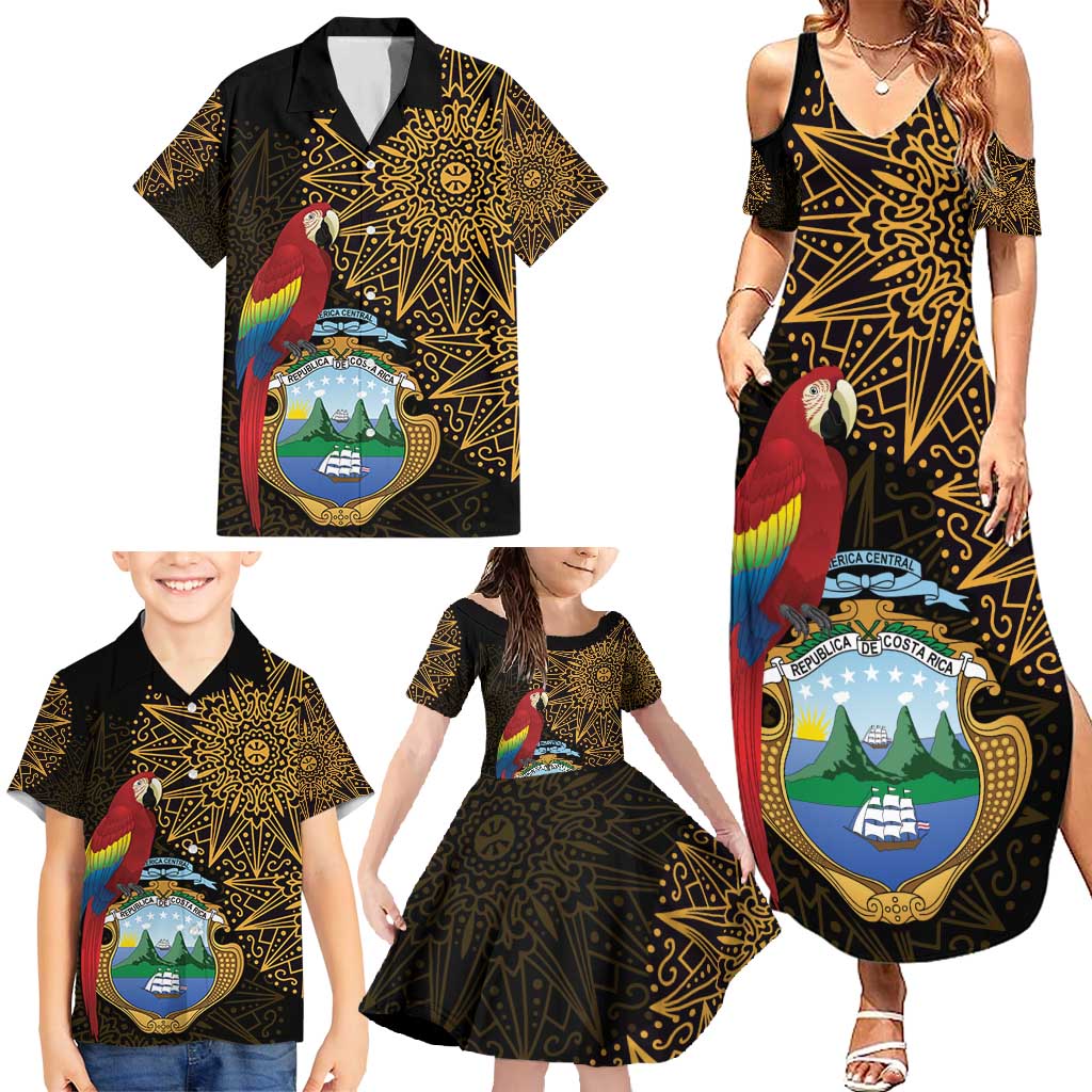 Pura Vida Costa Rica Personalized Family Matching Summer Maxi Dress and Hawaiian Shirt Oxcart Ornate Inspired Gold Pattern - Wonder Print Shop