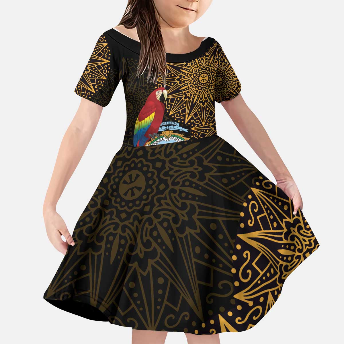 Pura Vida Costa Rica Personalized Kid Short Sleeve Dress Oxcart Ornate Inspired Gold Pattern - Wonder Print Shop