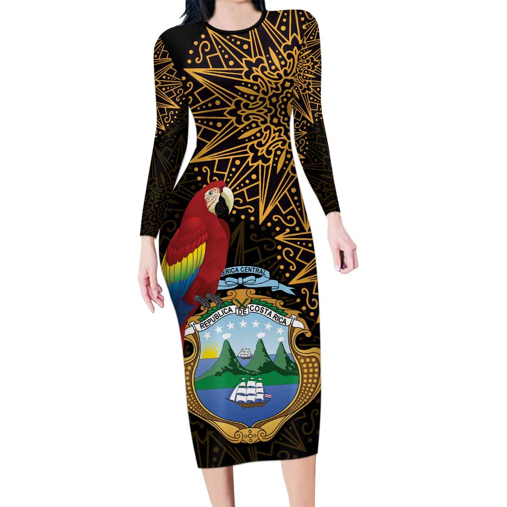 Pura Vida Costa Rica Personalized Long Sleeve Bodycon Dress Oxcart Ornate Inspired Gold Pattern - Wonder Print Shop
