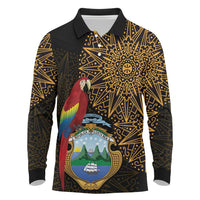 Pura Vida Costa Rica Personalized Long Sleeve Polo Shirt Oxcart Ornate Inspired Gold Pattern - Wonder Print Shop