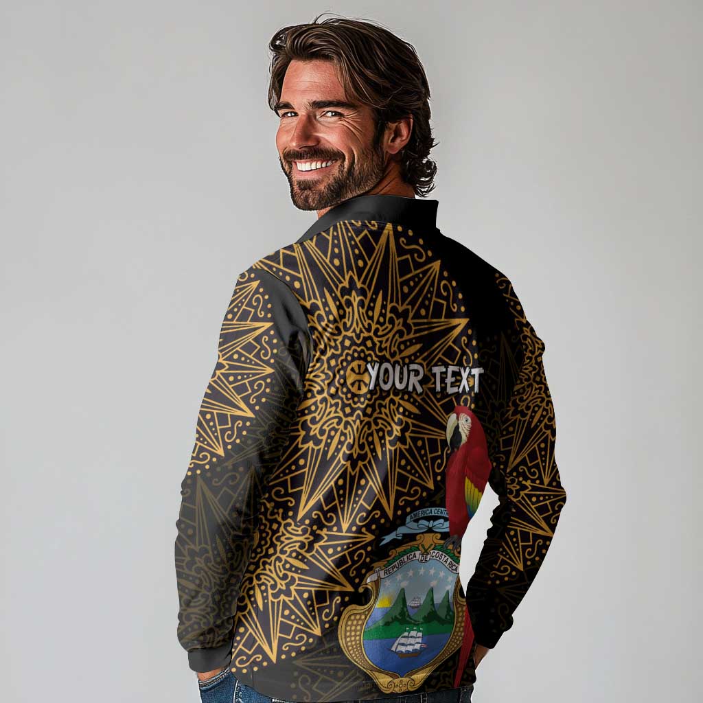 Pura Vida Costa Rica Personalized Long Sleeve Polo Shirt Oxcart Ornate Inspired Gold Pattern - Wonder Print Shop