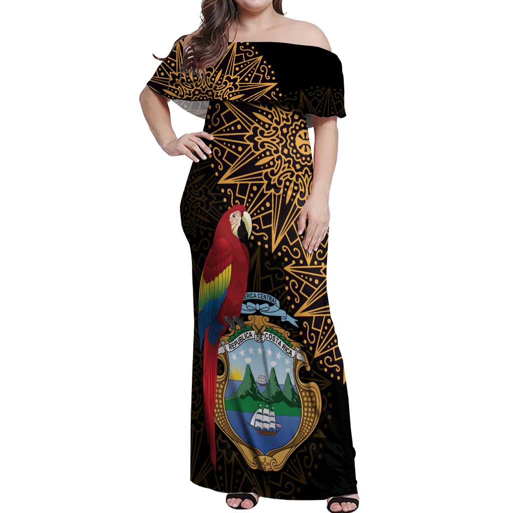 Pura Vida Costa Rica Personalized Off Shoulder Maxi Dress Oxcart Ornate Inspired Gold Pattern - Wonder Print Shop