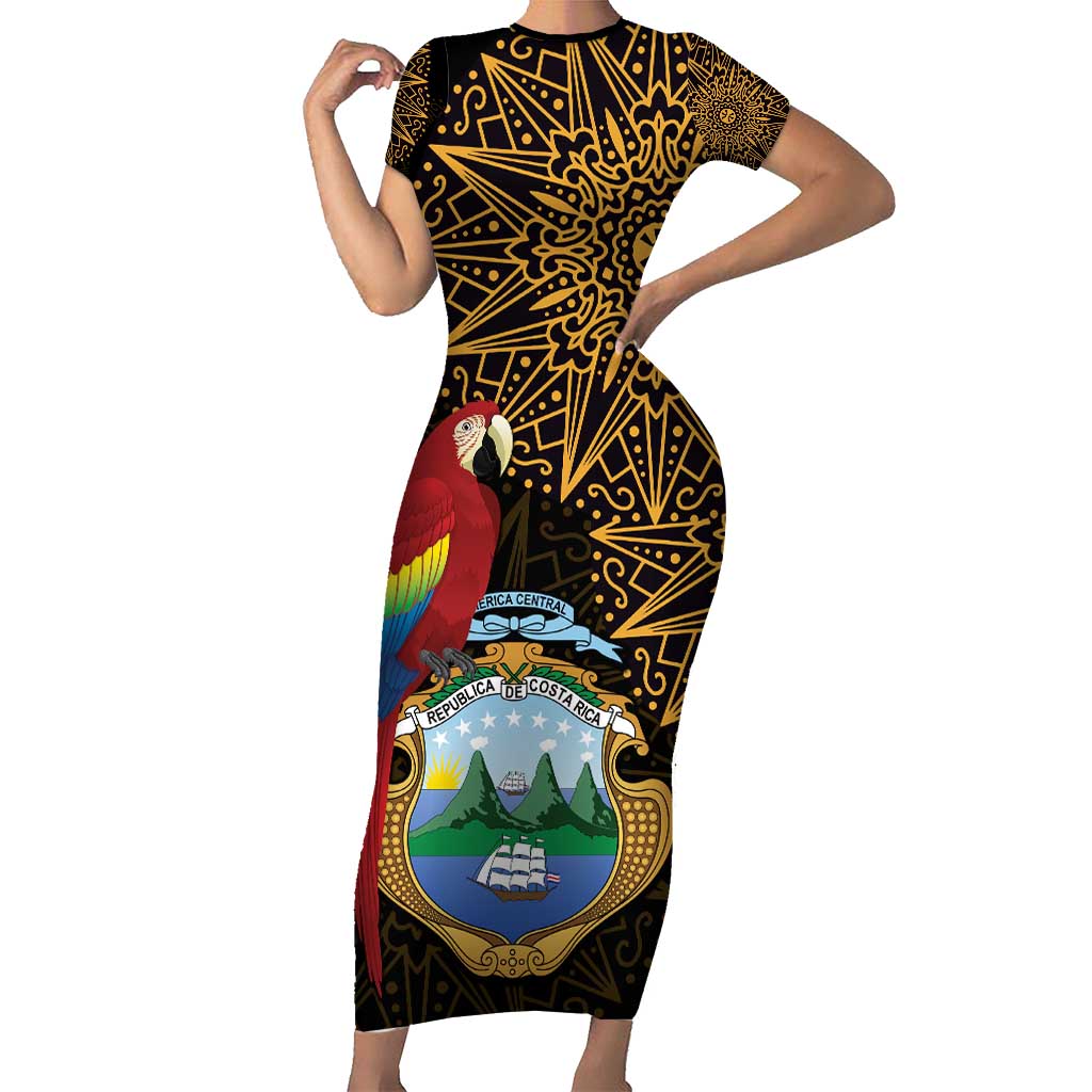 Pura Vida Costa Rica Personalized Short Sleeve Bodycon Dress Oxcart Ornate Inspired Gold Pattern - Wonder Print Shop