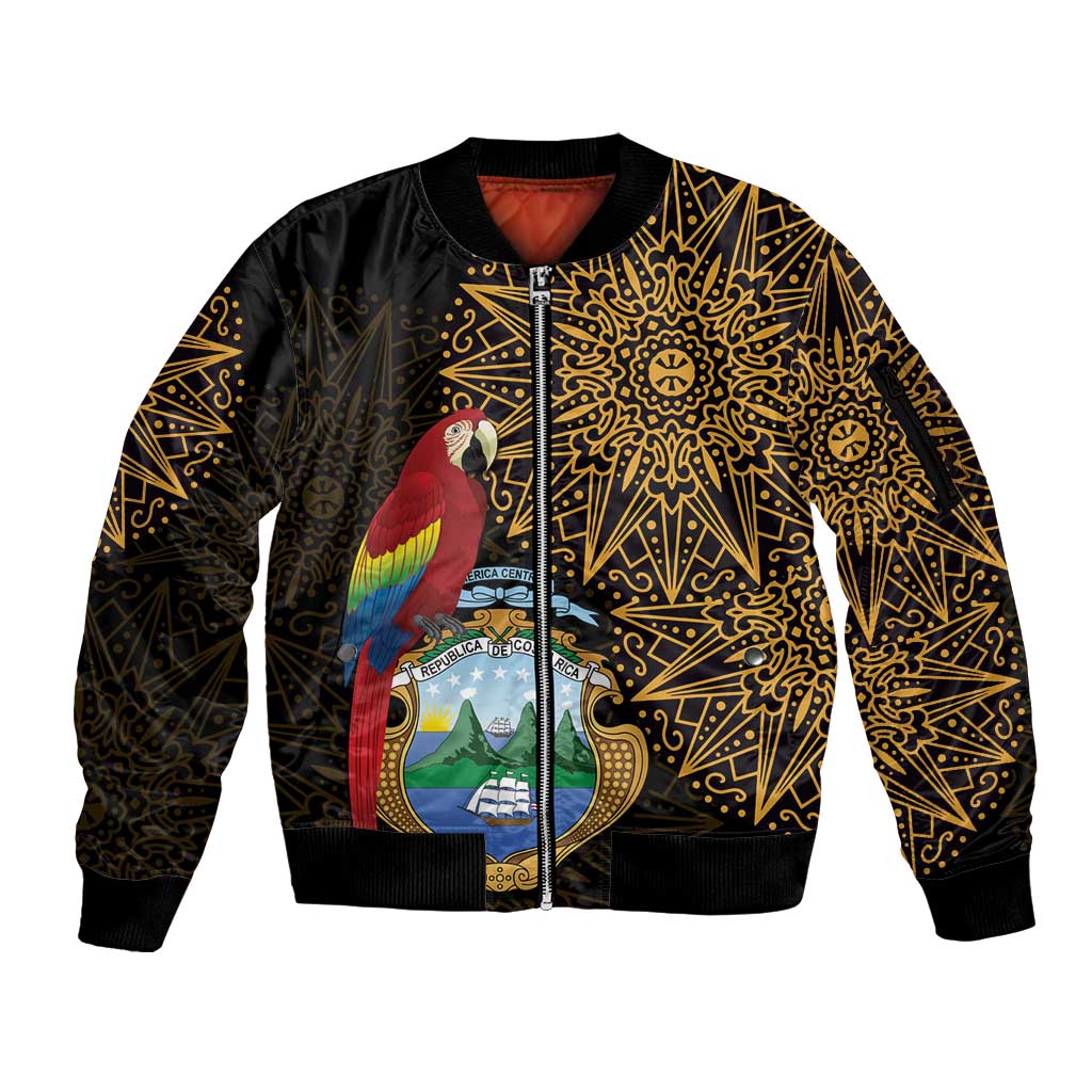 Pura Vida Costa Rica Personalized Sleeve Zip Bomber Jacket Oxcart Ornate Inspired Gold Pattern - Wonder Print Shop