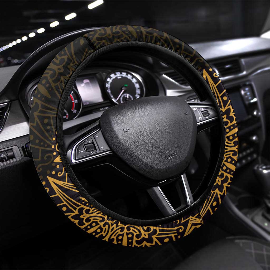 Pura Vida Costa Rica Steering Wheel Cover Oxcart Ornate Inspired Gold Pattern - Wonder Print Shop