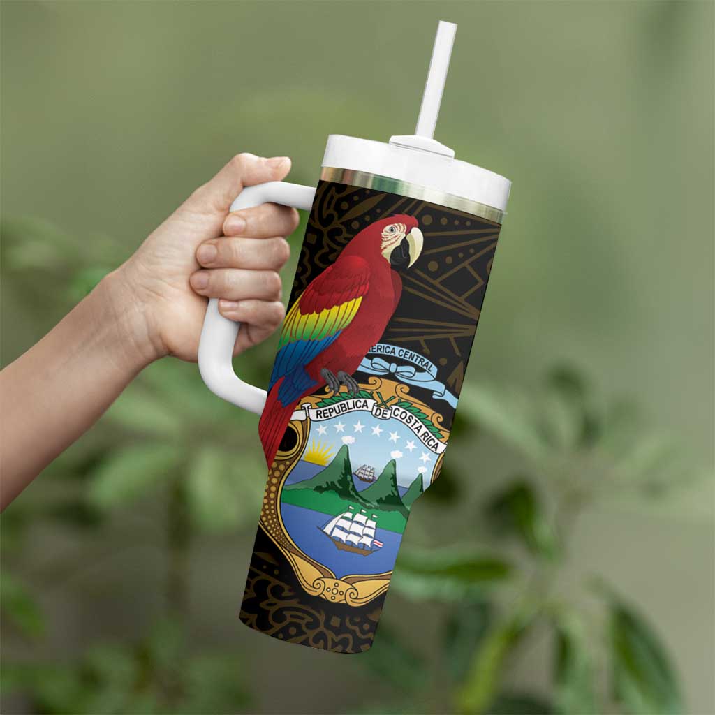 Pura Vida Costa Rica Personalized Tumbler With Handle Oxcart Ornate Inspired Gold Pattern - Wonder Print Shop