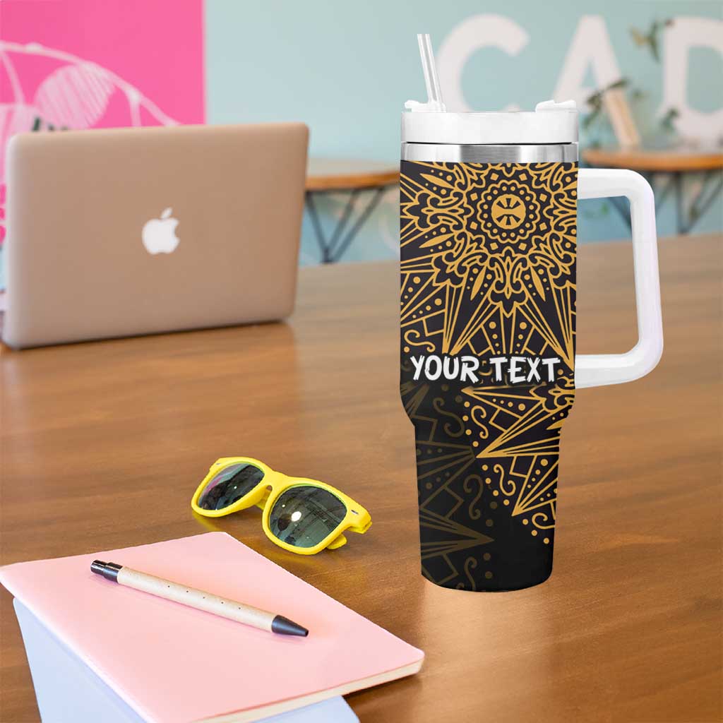 Pura Vida Costa Rica Personalized Tumbler With Handle Oxcart Ornate Inspired Gold Pattern - Wonder Print Shop